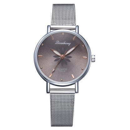 Women's Stylish Elegant Watch With Braided Steel Bracelet With Shiny Background Unique Design Perfect Gif