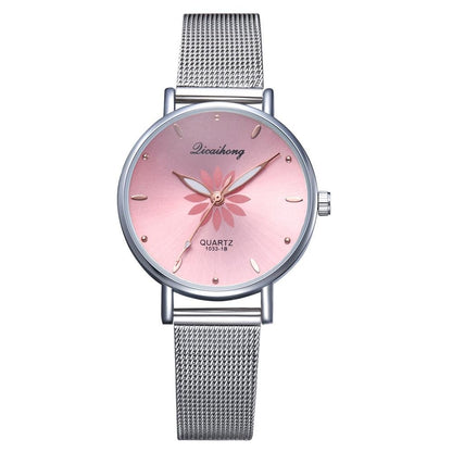 Women's Stylish Elegant Watch With Braided Steel Bracelet With Shiny Background Unique Design Perfect Gif