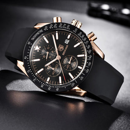 Casual Men's Watches Chronograph Modern Analog Quartz Waterproof Sports Watches Rubber Strap Business Wrist Watches For Men