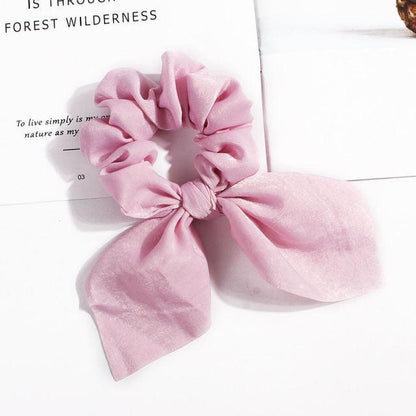Pure Color Elastic Hair Band Rabbit Ear Bow Pearl Hair Rope Satin Ponytail Scrunchie Bobbles Elastic Hair Ties Ropes Ponytail Holder Accessories for Women And Girls