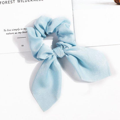 Pure Color Elastic Hair Band Rabbit Ear Bow Pearl Hair Rope Satin Ponytail Scrunchie Bobbles Elastic Hair Ties Ropes Ponytail Holder Accessories for Women And Girls