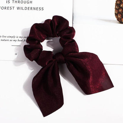 Pure Color Elastic Hair Band Rabbit Ear Bow Pearl Hair Rope Satin Ponytail Scrunchie Bobbles Elastic Hair Ties Ropes Ponytail Holder Accessories for Women And Girls