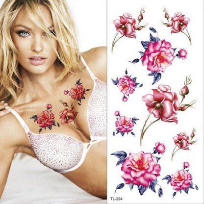 Purple 3D Flower Tattoos Waterproof Luxury Tattoo Rose Lotus Flower Body Art Fashion Stickers For Womens