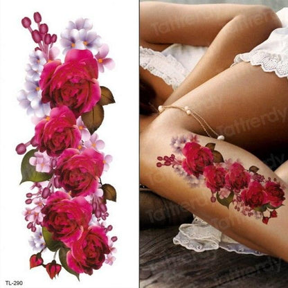 Purple 3D Flower Tattoos Waterproof Luxury Tattoo Rose Lotus Flower Body Art Fashion Stickers For Womens