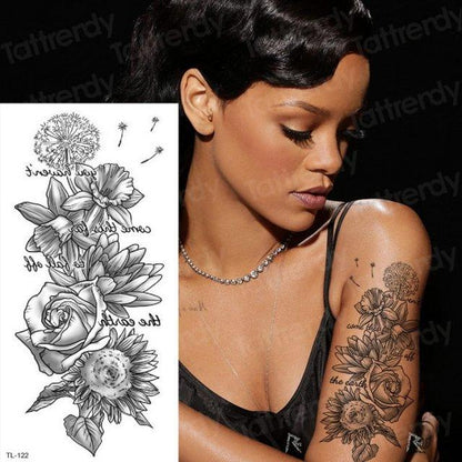 Purple 3D Flower Tattoos Waterproof Luxury Tattoo Rose Lotus Flower Body Art Fashion Stickers For Womens