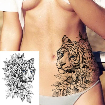 Realistic Big Flower Temporary Waterproof Sticker Tattoos For Body Painting Arm Legs Fake Black Rose Tattoos For Womens