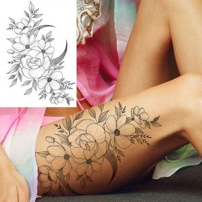 Realistic Big Flower Temporary Waterproof Sticker Tattoos For Body Painting Arm Legs Fake Black Rose Tattoos For Womens