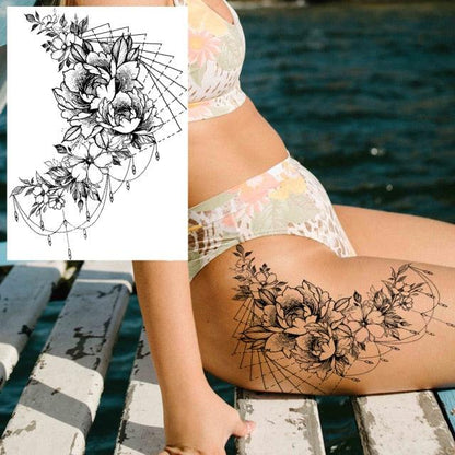 Realistic Big Flower Temporary Waterproof Sticker Tattoos For Body Painting Arm Legs Fake Black Rose Tattoos For Womens