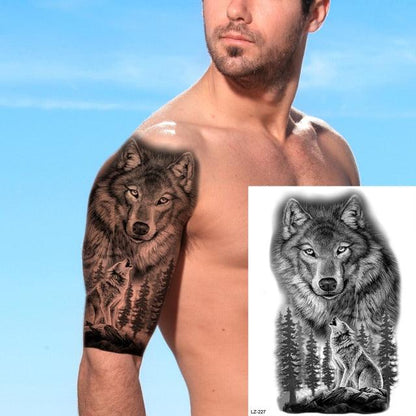 Realistic Lion Temporary Tattoo Black Warrior Sticker Waterproof Luxury Tattoo For Men Women
