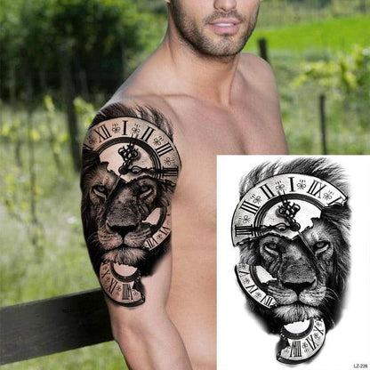 Realistic Lion Temporary Tattoo Black Warrior Sticker Waterproof Luxury Tattoo For Men Women