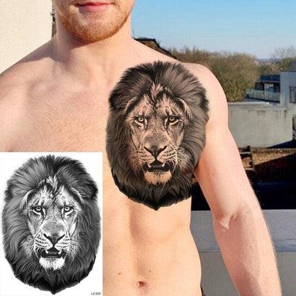 Realistic Lion Temporary Tattoo Black Warrior Sticker Waterproof Luxury Tattoo For Men Women