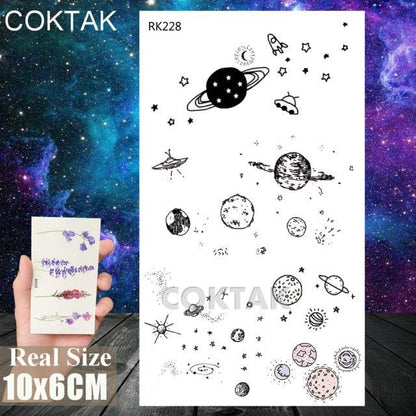 Realistic Small Planets Temporary Tattoos Arm Waterpoof Black Sticker Space Planets For Girls And Boys