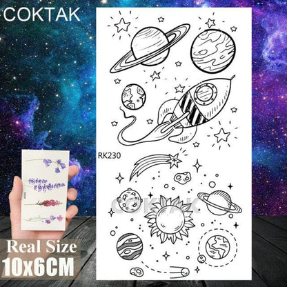 Realistic Small Planets Temporary Tattoos Arm Waterpoof Black Sticker Space Planets For Girls And Boys