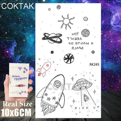 Realistic Small Planets Temporary Tattoos Arm Waterpoof Black Sticker Space Planets For Girls And Boys