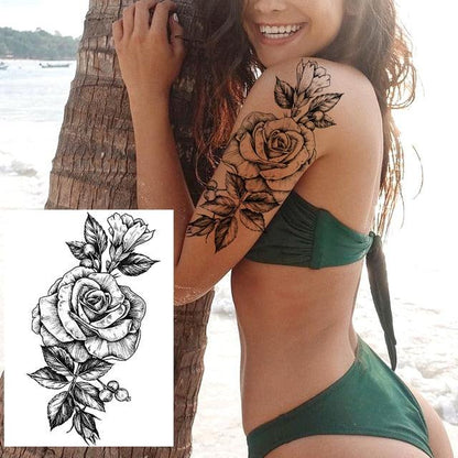 Realistic Tattoos Temporary Womens Flower Sticker Tattoos Waterproof Women Body Art Fake Legs Tattoo Stickers