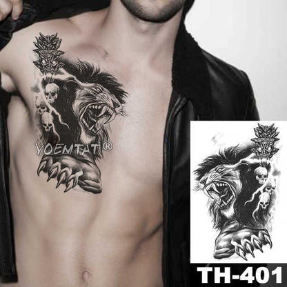 Realistic Temporary Lion Wolf Sticker Tattoo Waterproof  Elegant Body Arm Warrior Tattoo For Mens