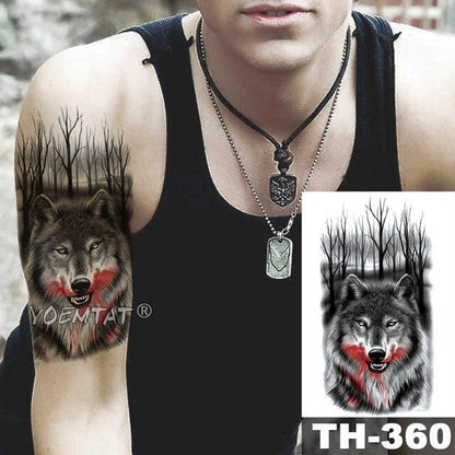 Realistic Temporary Lion Wolf Sticker Tattoo Waterproof  Elegant Body Arm Warrior Tattoo For Mens