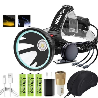 Rechargeable Adjustable Headlamp, Zoom/Waterproof LED White Yellow Color High Lumen Headlamp Flashlight Torch Power Bank For Adult Outdoor Camping Fishing Adventures