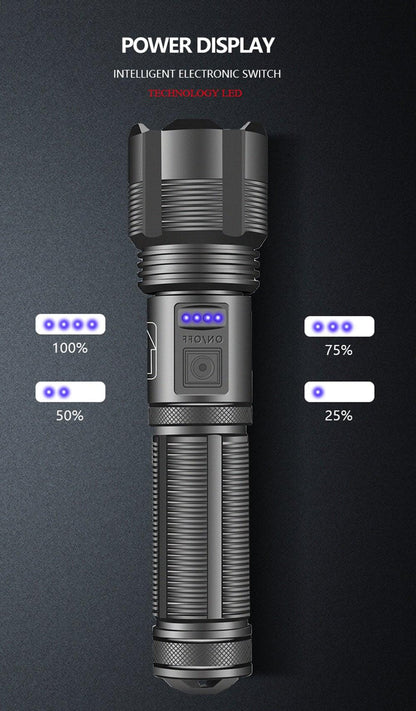 Rechargeable Adjustable Led Flashlights With High Lumen With Battery Display Super Bright Waterproof Flashlight  5 Lighting Modes For Adventure Hiking Camping Hunting New Design