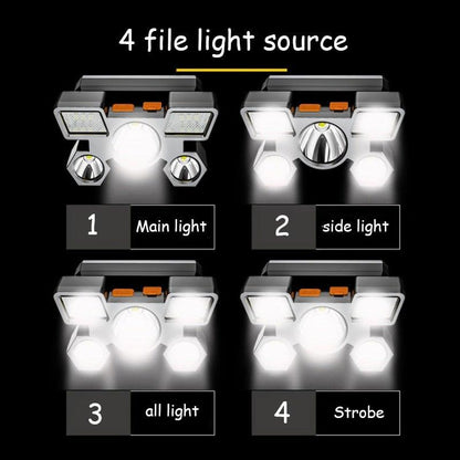 Rechargeable Adjustable  USB 5LED Headlamp with High Lumen Handsfree Waterproof Portable Ability Focusing Ring Headlight Flashlight  Torchlight For Outdoor  Camping Hiking Running Headlight