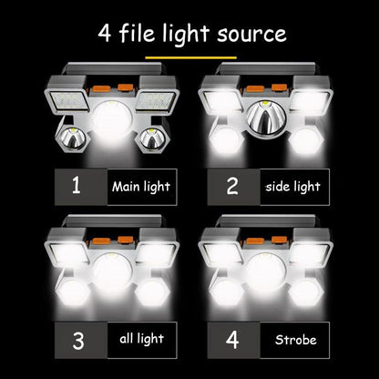 Rechargeable Adjustable  USB 5LED Headlamp with High Lumen Handsfree Waterproof Portable Ability Focusing Ring Headlight Flashlight  Torchlight For Outdoor  Camping Hiking Running Headlight