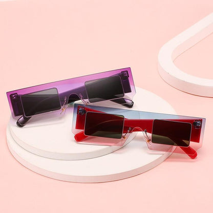 Rectangle Sunglasses for Women Retro Trendy Fashion Glasses Oval Lenses Narrow Thin Square Frame with UV400 Protection Decent Contrast Color Slice Box Style Glasses In Ocean Color  Sunglasses For Men & Women