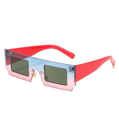 Rectangle Sunglasses for Women Retro Trendy Fashion Glasses Oval Lenses Narrow Thin Square Frame with UV400 Protection Decent Contrast Color Slice Box Style Glasses In Ocean Color  Sunglasses For Men & Women