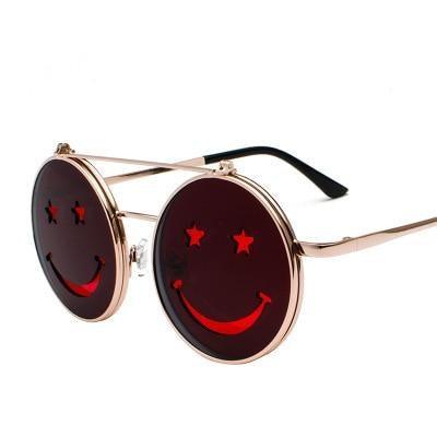 Retro Stylish Fashionable Sunglasses Smiley Face Shaped Round Frame Sunglasses For Ladies Cool Fashion Sunglasses For Men Unisex Summer Outdoor Vintage Sunglasses