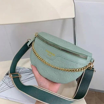 Retro Waist Bag PU Leather Fanny Pack Purse Leather with Gold Chain Strap Stylish Waist Pack Women Belt Bag Multifunctional Chest Bag