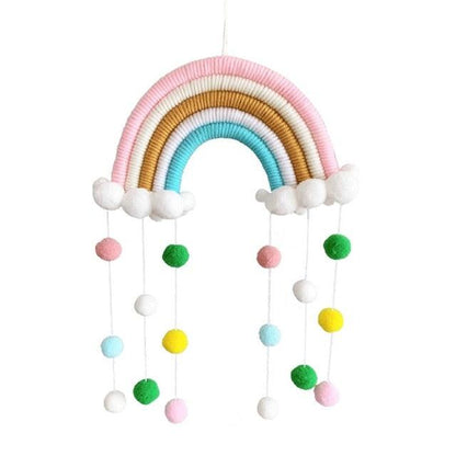 Room Decoration Handmade Woven Cotton Rope Rainbow Hanging Decoration Rainbow with Pom Pom Ball Wall Hanging Garlands for Kids Room Baby Shower Party Supplies Wall Hanging Decor With Felt Ball Photo Props