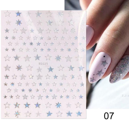 Rose Gold Star 3D Nail Stickers Silver Black White Star Heart Transfer Stickers for Nails DIY Decals Manicures Decoration Tips Nail Art Decals Water Transfer Nail Decals Sticker For Pretty Girl Self-Adhesive Nail Decals Designer Nail Stickers for Acrylic