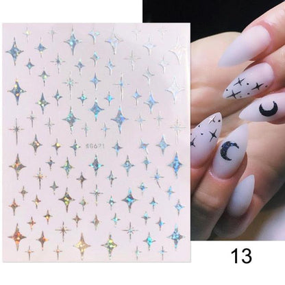Rose Gold Star 3D Nail Stickers Silver Black White Star Heart Transfer Stickers for Nails DIY Decals Manicures Decoration Tips Nail Art Decals Water Transfer Nail Decals Sticker For Pretty Girl Self-Adhesive Nail Decals Designer Nail Stickers for Acrylic