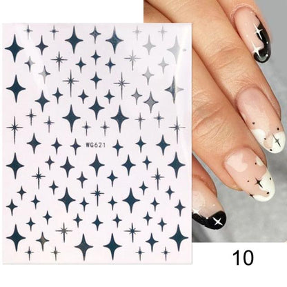Rose Gold Star 3D Nail Stickers Silver Black White Star Heart Transfer Stickers for Nails DIY Decals Manicures Decoration Tips Nail Art Decals Water Transfer Nail Decals Sticker For Pretty Girl Self-Adhesive Nail Decals Designer Nail Stickers for Acrylic