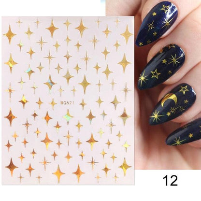 Rose Gold Star 3D Nail Stickers Silver Black White Star Heart Transfer Stickers for Nails DIY Decals Manicures Decoration Tips Nail Art Decals Water Transfer Nail Decals Sticker For Pretty Girl Self-Adhesive Nail Decals Designer Nail Stickers for Acrylic