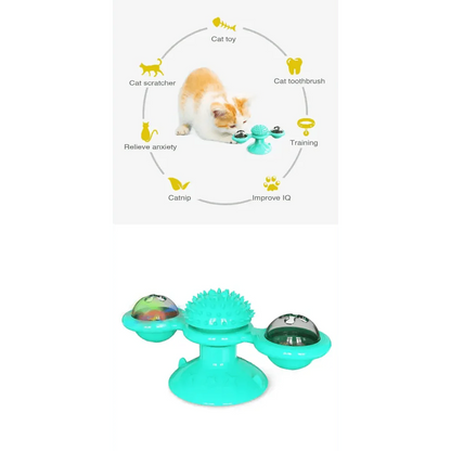 Rotatable Funny Massage Cat Toys Windmill LED Ball Teeth Cleaning Toys For Pets Interactive Turntable Tease Cat Toys