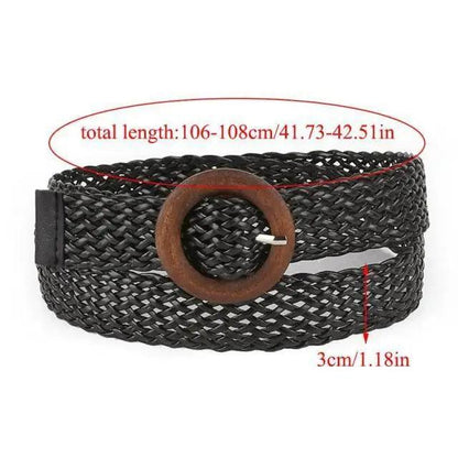 Round Wooden Smooth Buckle Waistbands For Women Vintage Design Skinny Dress Belt Charming Gift For Ladies