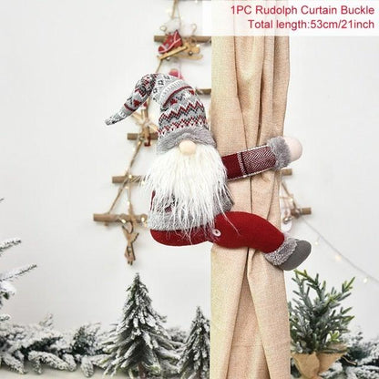 Santa Claus Elk Christmas Curtain Decor Merry Christmas Decor For Home Christmas Ornaments Gift Curtain Tieback Santa Curtain Buckle Tieback Curtain Holder Fastener Doll Wine Bottle Topper for Home Window Decorations