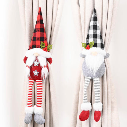Santa Claus Elk Christmas Curtain Decor Merry Christmas Decor For Home Christmas Ornaments Gift Curtain Tieback Santa Curtain Buckle Tieback Curtain Holder Fastener Doll Wine Bottle Topper for Home Window Decorations