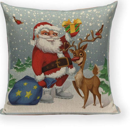Santa Claus Happy Christmas Cute Deer Decorative Merry Christmas Throw Cushion Covers Tree Reindeer Star Pillow Case For Party Home Decoration Navidad Gift Bed Throw Pillows Case 45x45CM