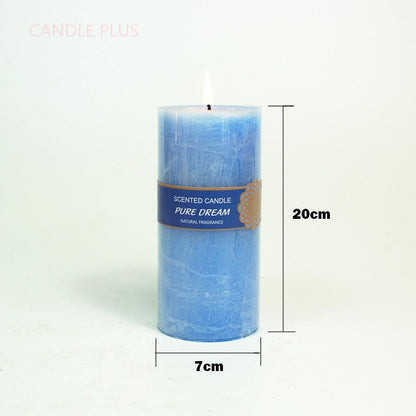 Scented Candles Soy Wax Coconut Oil Smokeless Blue Pillar Candles Smokeless Clean Burning Décor for Home Wedding Church Events