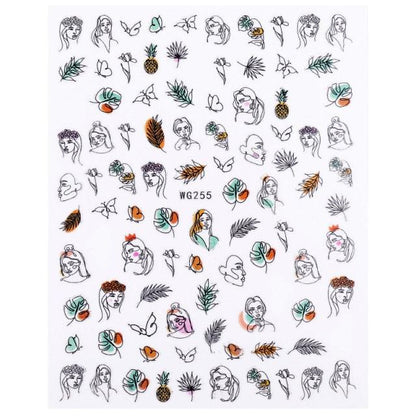 Sexy Lady Pattern 3D Nail Stickers Character Image Decals Slider Valentine Black White Nail Art Decoration Strip Line Nail Decal Self-Adhesive 3D Wave Design Decoration for Women Girls Art Stickers Decal Decoration Metallic Curve Strip Line Nail