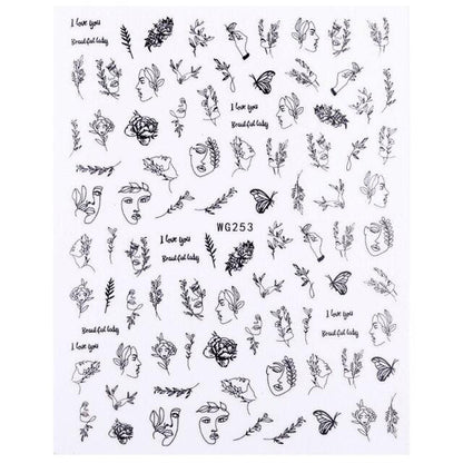 Sexy Lady Pattern 3D Nail Stickers Character Image Decals Slider Valentine Black White Nail Art Decoration Strip Line Nail Decal Self-Adhesive 3D Wave Design Decoration for Women Girls Art Stickers Decal Decoration Metallic Curve Strip Line Nail