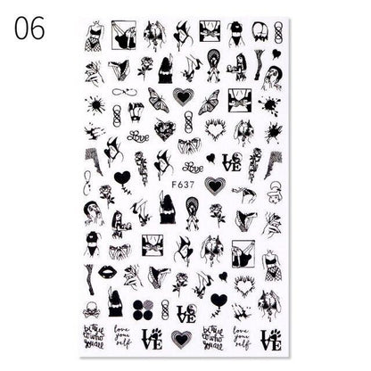Sexy Lady Pattern 3D Nail Stickers Character Image Decals Slider Valentine Black White Nail Art Decoration Strip Line Nail Decal Self-Adhesive 3D Wave Design Decoration for Women Girls Art Stickers Decal Decoration Metallic Curve Strip Line Nail