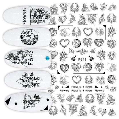 Sexy Lady Pattern 3D Nail Stickers Character Image Decals Slider Valentine Black White Nail Art Decoration Strip Line Nail Decal Self-Adhesive 3D Wave Design Decoration for Women Girls Art Stickers Decal Decoration Metallic Curve Strip Line Nail