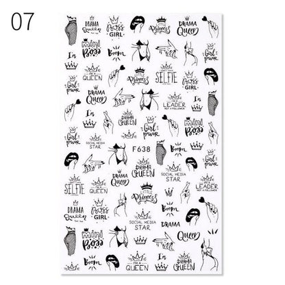 Sexy Lady Pattern 3D Nail Stickers Character Image Decals Slider Valentine Black White Nail Art Decoration Strip Line Nail Decal Self-Adhesive 3D Wave Design Decoration for Women Girls Art Stickers Decal Decoration Metallic Curve Strip Line Nail