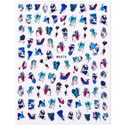 Sexy Lady Shaped 3D Nail Stickers Character Face Image Leaves Flower Decals Slider Black White Nail Art Decoration Manicure Decoration Nail Art Supplies 3D Self-Adhesive Nail Decals Designer Nail Stickers for Acrylic Nails