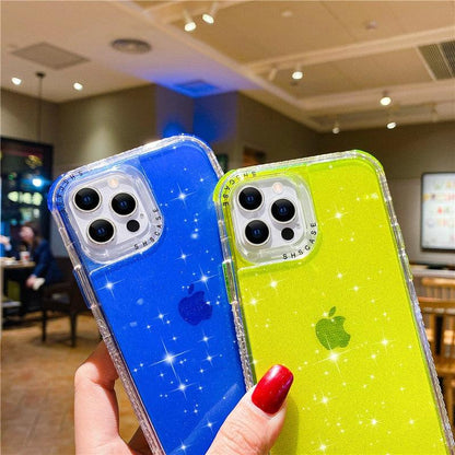 Shining Glitter Shockproof Bumper Phone Case For iPhone 13 12 11 14 Pro Max XR XS Max 13Pro 14 Transparent Soft Cover Cute Pink Glitter Design Transparent Shiny Shockproof Case For Women Girls