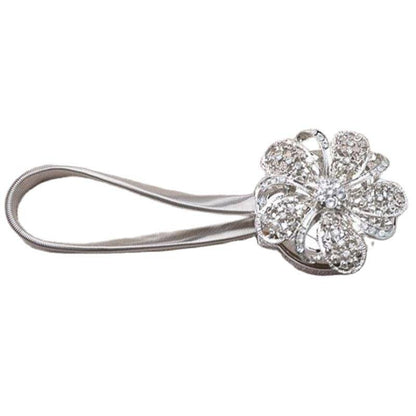 Shiny Flowers Magnetic Curtain Clip Tieback European Style Curtain Clasp Hanging Ball Rope Straps Home Decoration Accessories Crystal Curtain Magnetic Tieback Flower Curtain Clips Buckle with Stretchy Wire Rope For Home Office Decoration