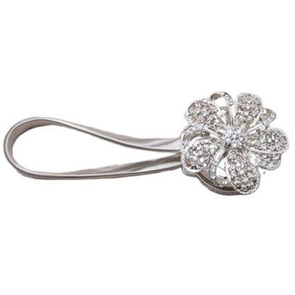 Shiny Flowers Magnetic Curtain Clip Tieback European Style Curtain Clasp Hanging Ball Rope Straps Home Decoration Accessories Crystal Curtain Magnetic Tieback Flower Curtain Clips Buckle with Stretchy Wire Rope For Home Office Decoration