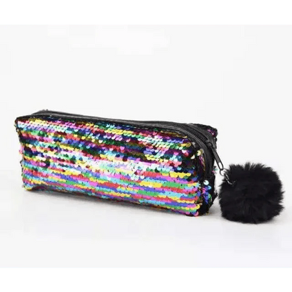 Shiny Reversible Girls Pencil Case Glitter Design Double Color Zipper Make Up Bag Stationery Case For Students